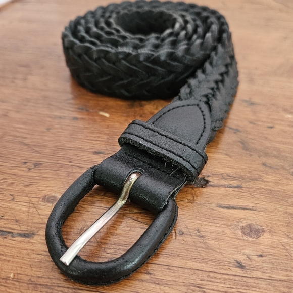 Vintage Accessories - Vintage Unisex Black Woven Braided Leather Belt Argentina Size 40